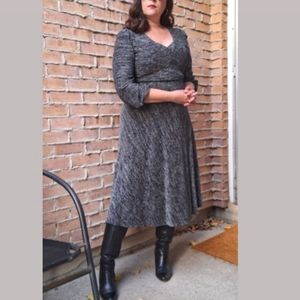 Alice+Olivia Coco Plung Neck Black Metalic Knit Midi Dress